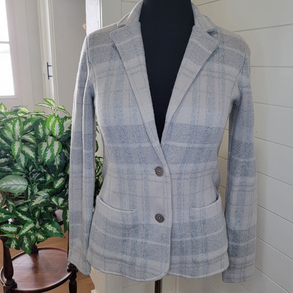 Lauren Ralph Lauren Black Label Wool Blend Knit Plaid Blazer Womens Medium Gray - Picture 2 of 11